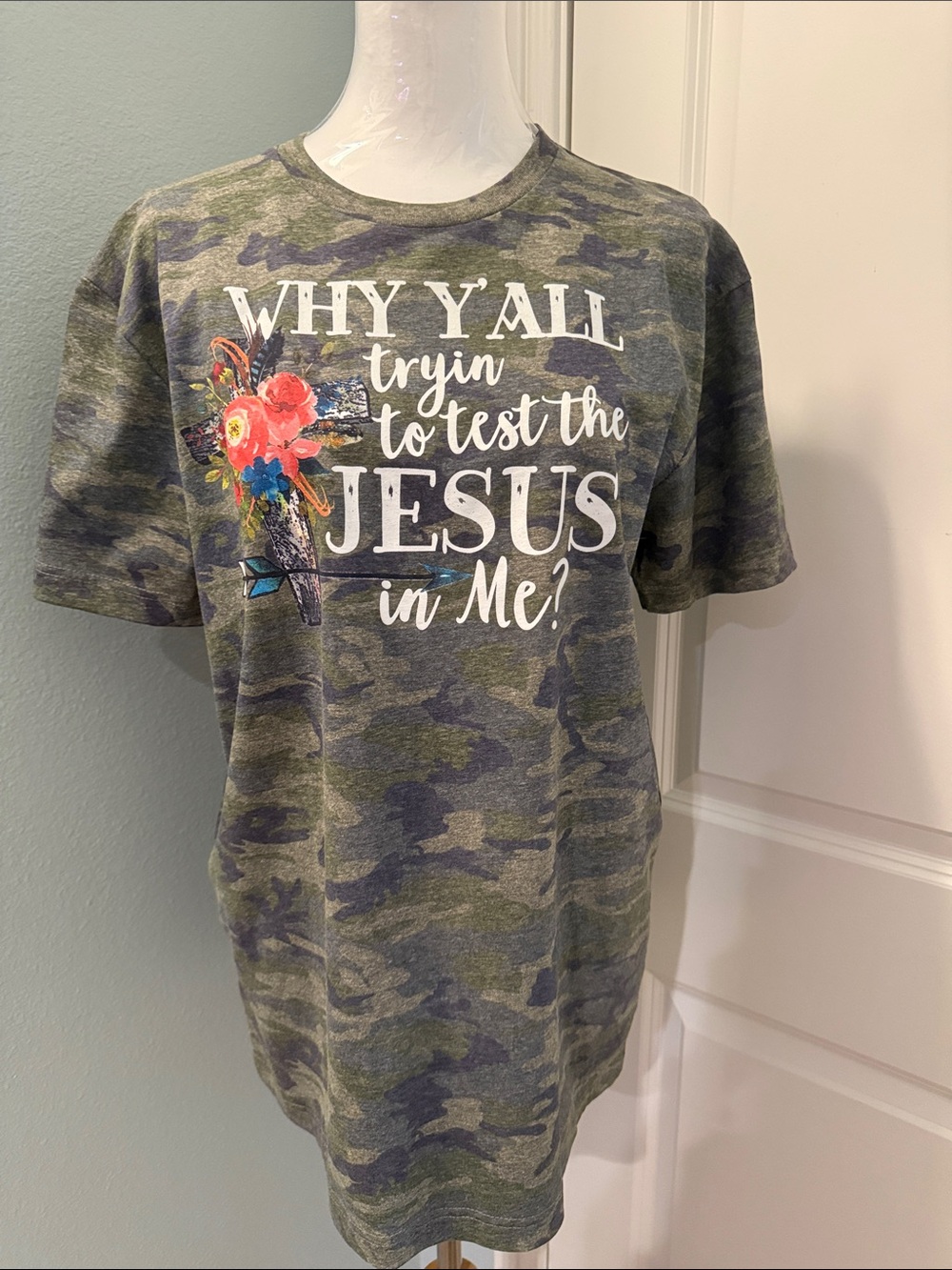 Camo Short-Sleeve Graphic Tee - Green Floral 'Why Y'all'